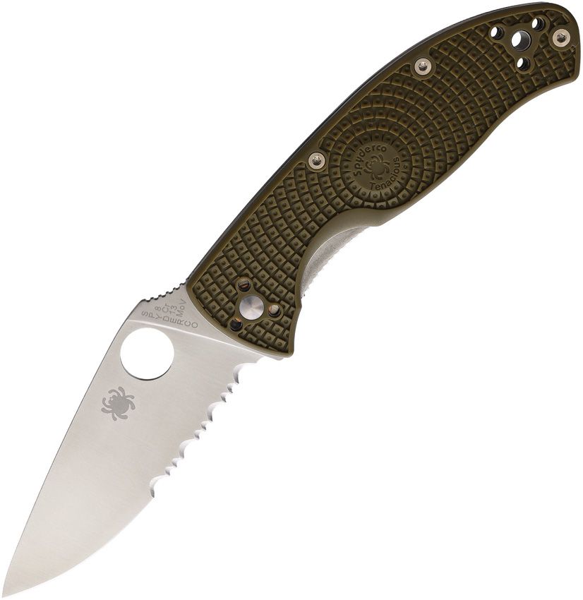 SPYDERCO Tenacious  LW 50/50 Serrated Satin/OD Green