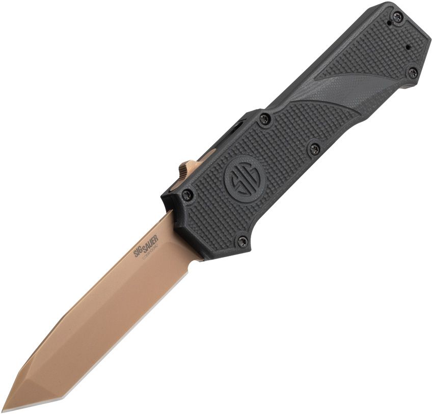 HOGUE/SIG Compound Emperor Scorpion OTF Automatic: 3.5" Tanto Blade - FDE PVD Finish, Solid Black G10 Frame