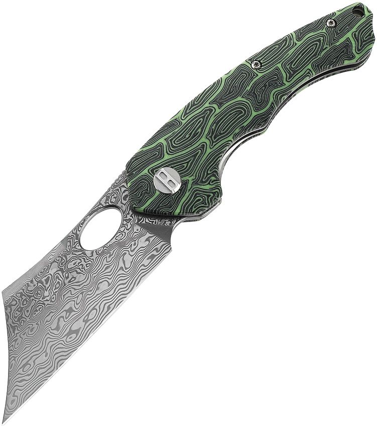 BESTECH KNIVES Skirmish Black,Green/Damascus