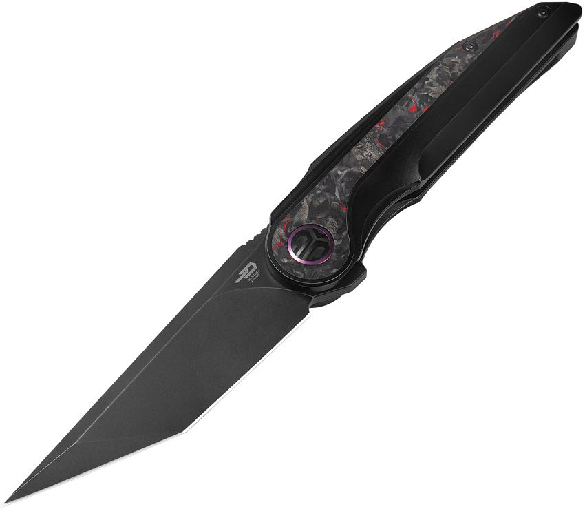 BESTECH KNIVES Blind Fury Black Ti, Red Marble CF/BW