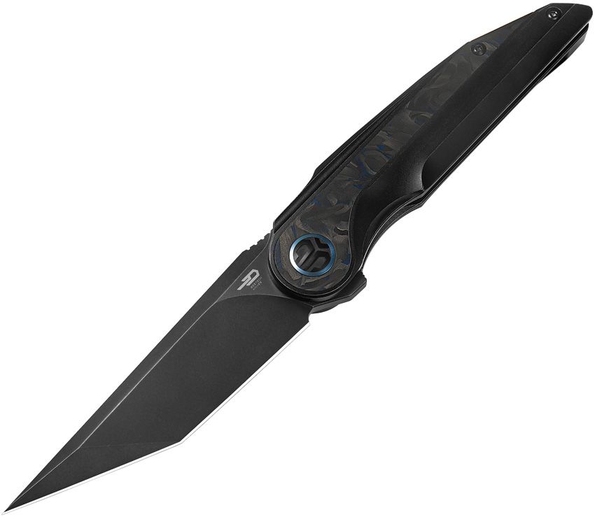 BESTECH KNIVES Blind Fury Black Ti, Blue Marble CF/BW