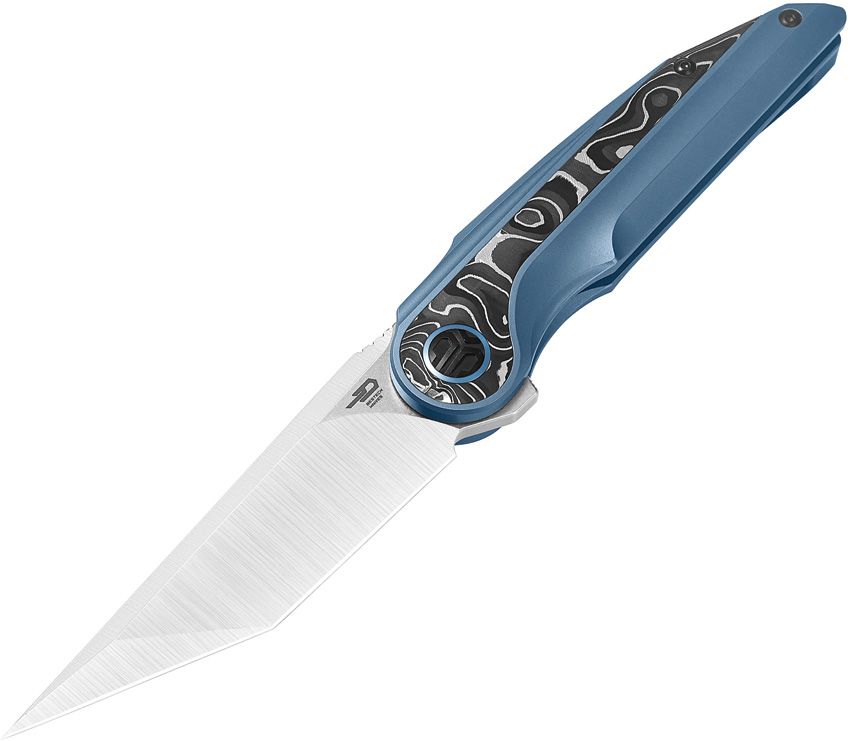 BESTECH KNIVES Blind Fury Blue Ti, Silver CF/Satin