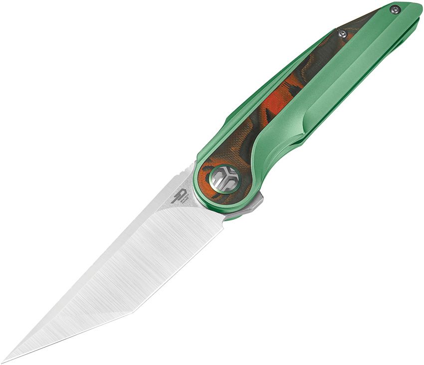 BESTECH KNIVES Blind Fury Green Ti, Orange CF/Satin