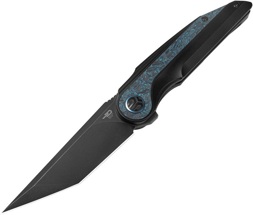 BESTECH KNIVES Blind Fury Black Ti, Blue CF/BW