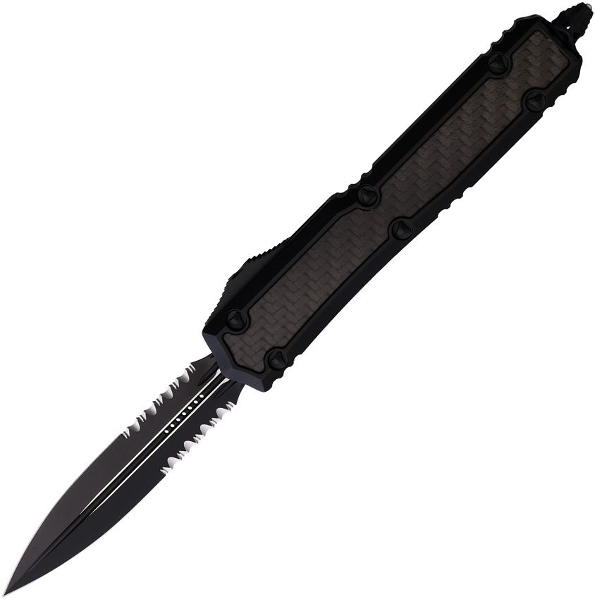 MICROTECH Makora D/E OTF Black/CF Partailly Serrated