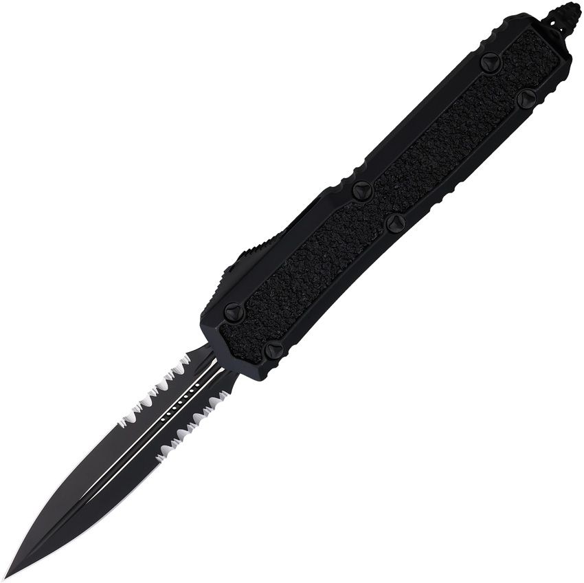 MICROTECH Makora D/E OTF Black/Textured Insert Prtailly Serrated