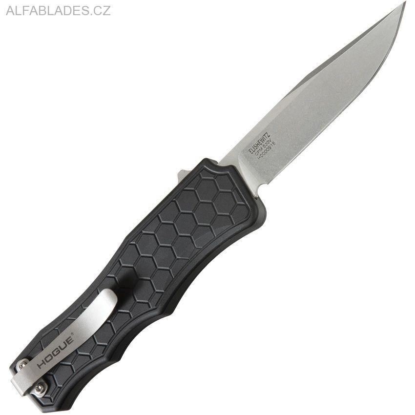 HOGUE Exploit OTF Automatic: 3.5" Clip Point Blade - Tumbled Finish, Matte Black Aluminum Frame