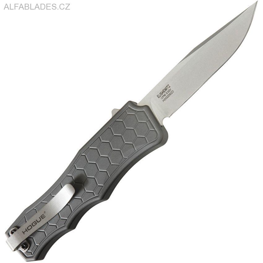 HOGUE Exploit OTF Automatic: 3.5" Clip Point Blade - Tumbled Finish, Matte Grey Aluminum Frame