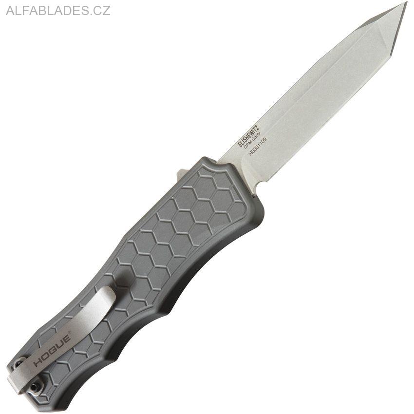 HOGUE Exploit OTF Automatic: 3.5" Tanto Blade - Tumbled Finish, Matte Grey Aluminum Frame