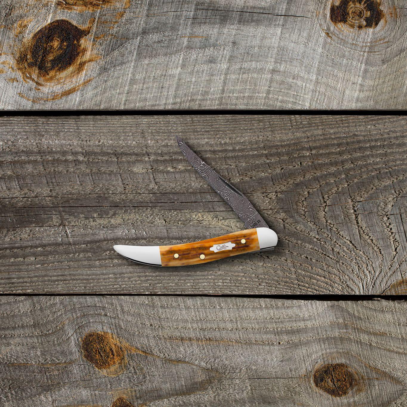 CASE CUTLERY Medium Texas Toothpick Burnt Goldenrod Bone/Damascus