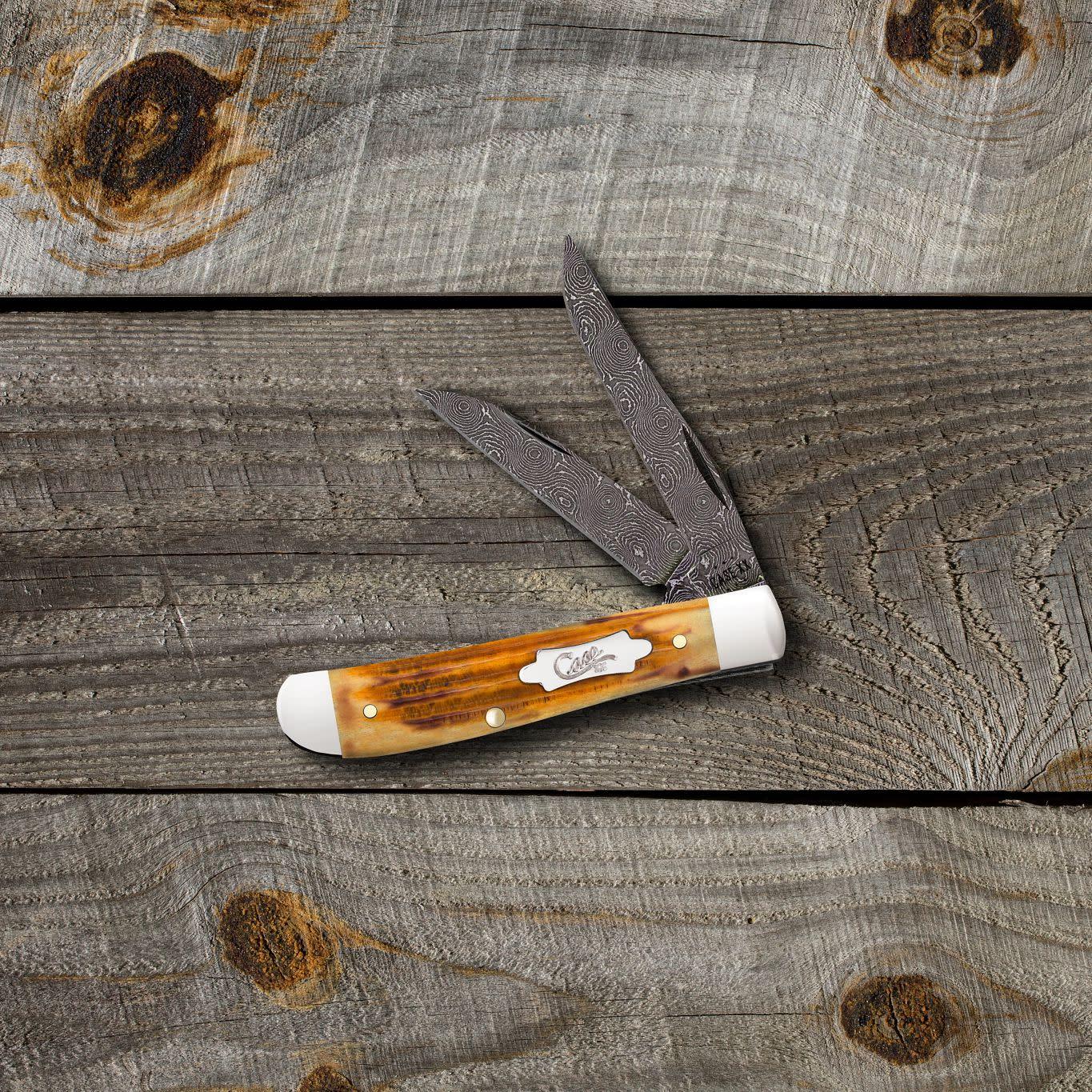 CASE CUTLERY Mini Trapper Burnt Goldenrod Bone/Damascus
