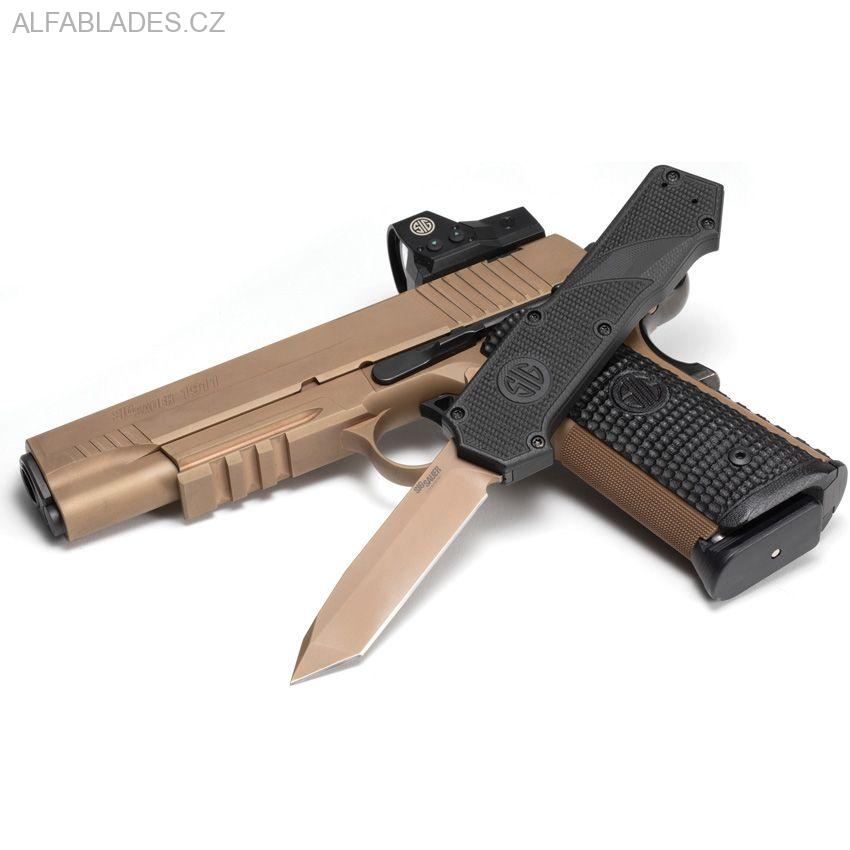 HOGUE/SIG Compound Emperor Scorpion OTF Automatic: 3.5" Tanto Blade - FDE PVD Finish, Solid Black G10 Frame